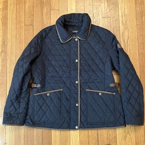 Ralph Lauren Quilted Barn Jacket Newport Navy Petite XL PXL Faux Fur Lined